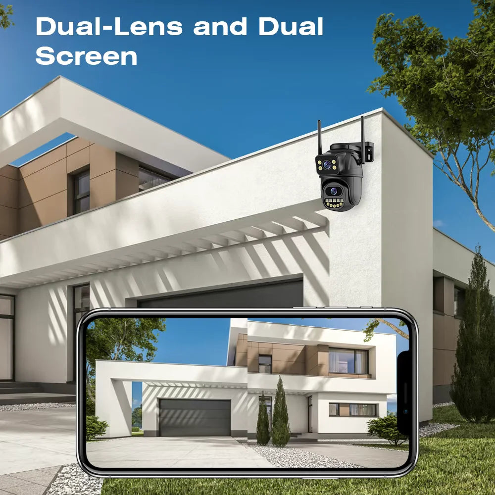 4K 8MP Dual Lens Dual Screen IP Camera Wifi PTZ Camera Outdoor 4MP AI Auto Tracking CCTV HD Audio Video Surveillance P2P Icsee