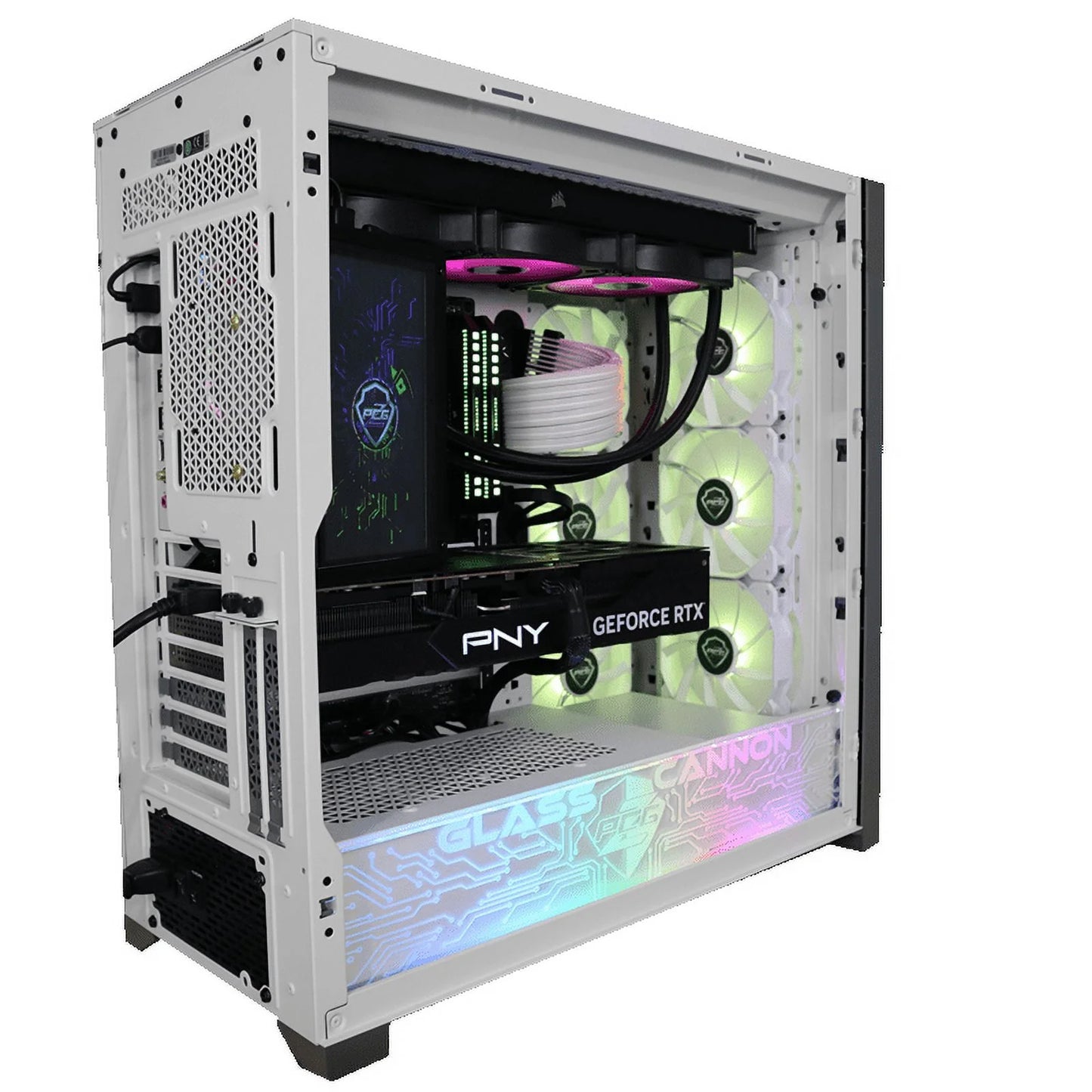 Oasis Blue Glass Custom Gaming Desktop PC - Nvidia RTX 4090, Intel Core i9-13900K, 64GB DDR5 RAM, Asus Z790-A WiFi, 2TB M.2 NVMe SSD, Corsair H150i Elite LCD Cooler, 1000W Gold PSU, Windows 10 Pro