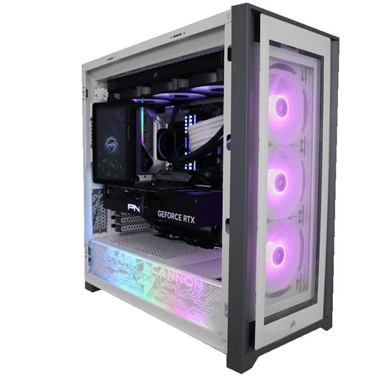 Oasis Blue Glass Custom Gaming Desktop PC - Nvidia RTX 4090, Intel Core i9-13900K, 64GB DDR5 RAM, Asus Z790-A WiFi, 2TB M.2 NVMe SSD, Corsair H150i Elite LCD Cooler, 1000W Gold PSU, Windows 10 Pro